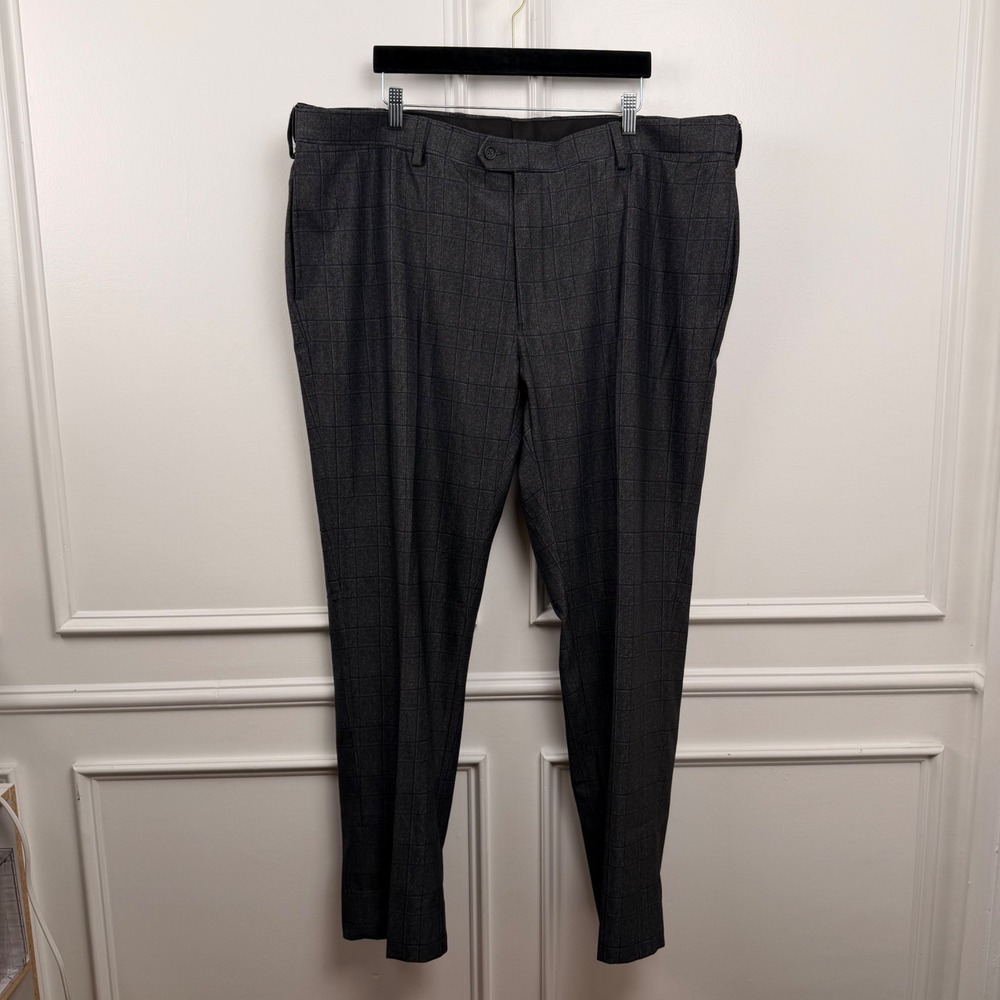 Oak Hill Perfect Fit Mens 46x32 Grey Windowpane Plaid Dress Pants‎ Trousers